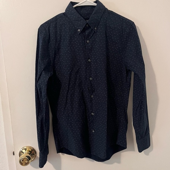 Abercrombie & Fitch Men’s Button Down Super Slim Stretch XS Navy Blue Pattern - Picture 2 of 10